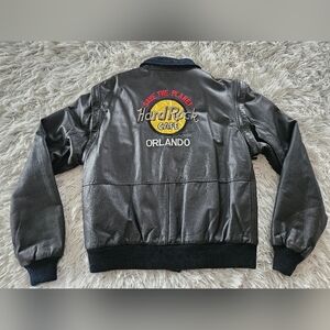 Vintage Hard Rock Cafe Orlando Leather Jacket Convert to Vest Womens Small Black